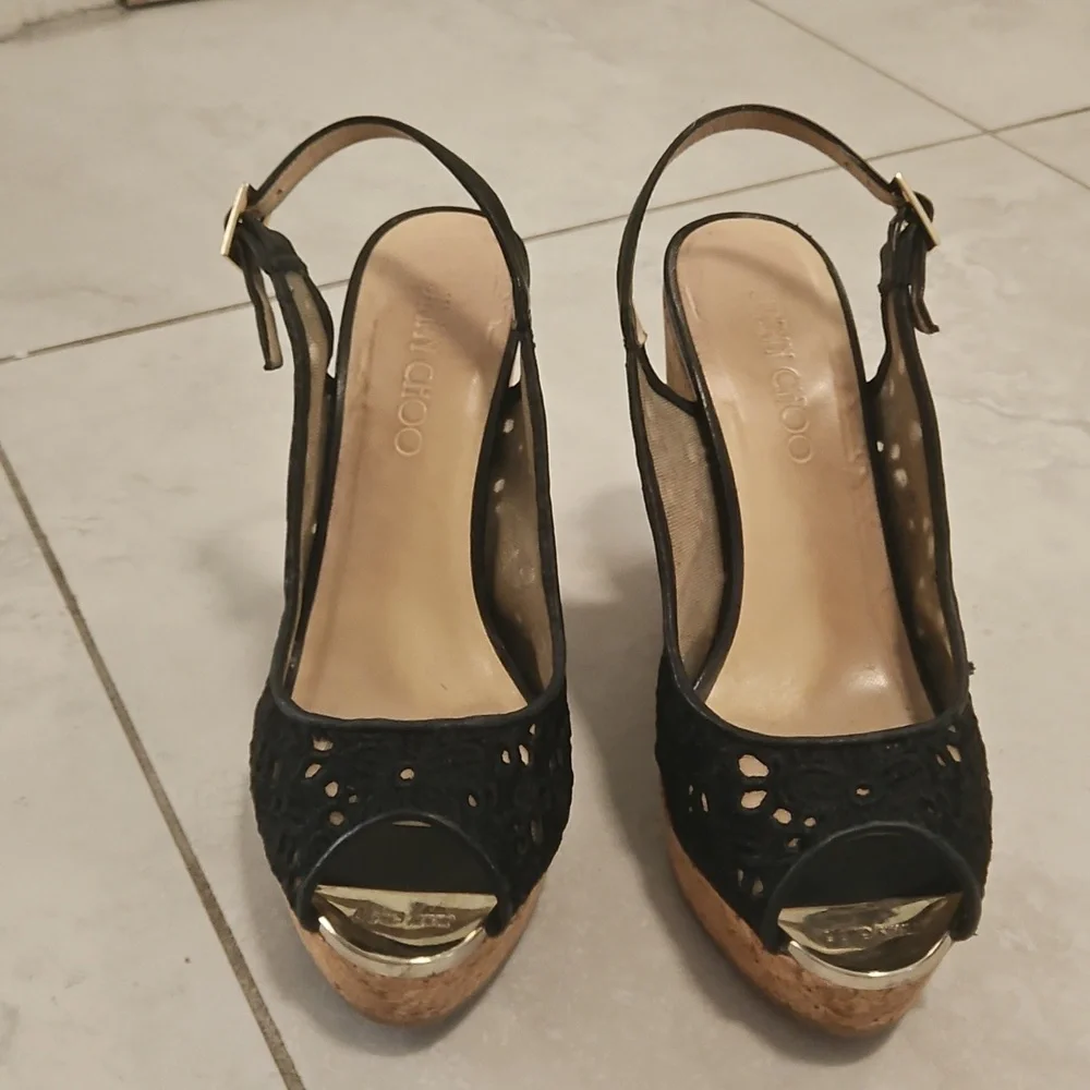 Jimmy Choo Black and Gold Wedges